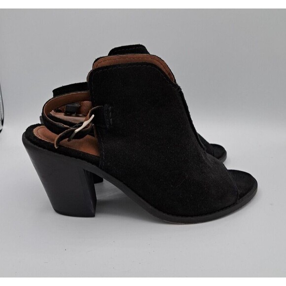 Frye Courtney Black Suede Peep Toe Heeled Booties Women's Size 9B - Picture 3 of 12